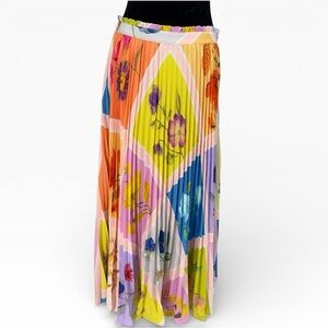Anthropologie Maeve the Isobel Pleated Skirt Silky, Rainbow, Size M Maxi